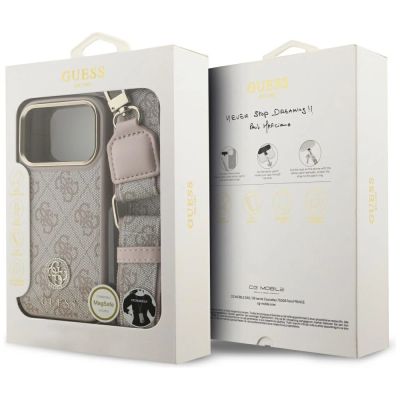 9. Guess 4G Strass Logo & Big Strap Metal Buttons MagSafe Case for iPhone 17 Pro - Pink