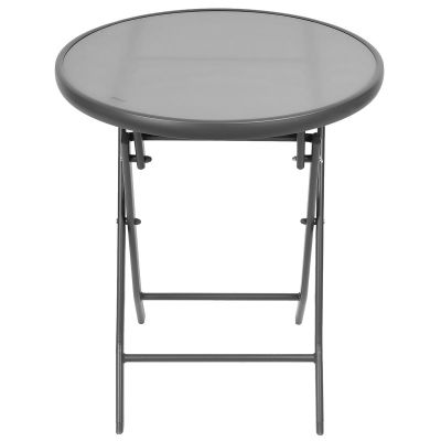 16. BALCONY FURNITURE SET ROUND TABLE AND 2 FOLDING CHAIRS GRAY