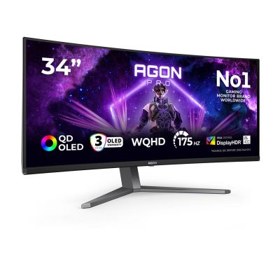 19. AOC AGON PRO AG346UCD Computer Monitor 86.4 cm (34") 3440 x 1440 px Wide Quad HD QD-OLED Black, Gray