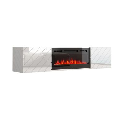 TV cabinet LUXE 182.6x34.5x37.5 white/white gloss + black fireplace