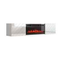TV cabinet LUXE 182.6x34.5x37.5 white/white gloss + black fireplace