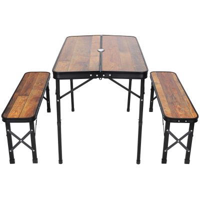 21. FOLDABLE CAMPING TABLE 90x60x70CM AND 2 BENCHES 87x23x39CM WOOD