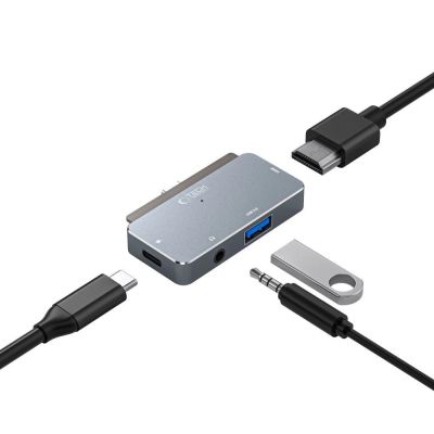 3. HUB Tech-Protect V6 4in1 USB-C - USB-A 3.0 / USB-C PD100W / HDMI / mini jack 3.5mm - gray
