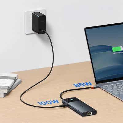 14. Baseus Metal Gleam II 10in1 HDMI USB-A USB-C RJ45 SD/TF Hub - Gray