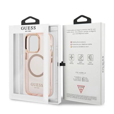 8. Guess Gold Outline Translucent MagSafe case for iPhone 13 Pro Max - pink