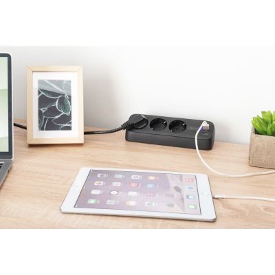 13. Digitus 3-Way Office Power Strip with 2 USB-A and 1 USB-C Ports, Black