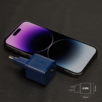 8. SBS TETRGAN1C20B 20W GaN Wall Charger with Power Delivery - Blue