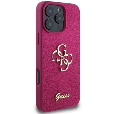 4. Guess Glitter Script Big 4G iPhone 16 Pro Case - Purple