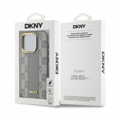 5. DKNY Leather Checkered Mono Pattern MagSafe iPhone 15 Pro Max Case - Beige