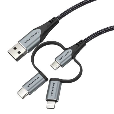 7. Vention USB-A 3in1 Micro-B USB-C Lightning Cable 1m Gray