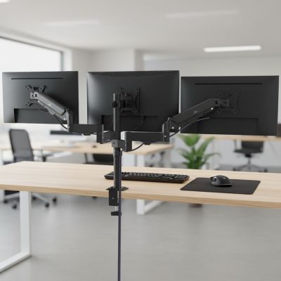 4. MACLEAN 3-Monitor Mount, Gas Spring, 17"-27", 2-8KG, Black MC-137
