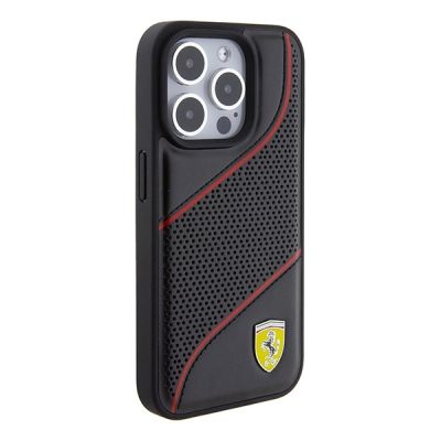 4. Ferrari Perforated Waves Metal Logo case for iPhone 15 Pro - black