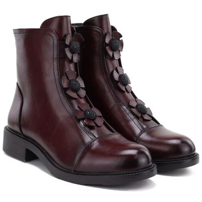 8. Women's ankle boots with decorative flowers, insulated, burgundy, Potocki SZ12852