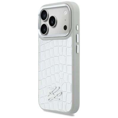 2. Karl Lagerfeld Croco KL Script Logo MagSafe Case for iPhone 17 Pro - Silver