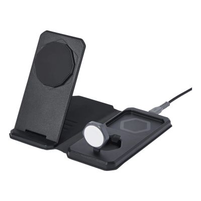 2. UAG 3in1 Travel Charger - wireless travel charger for three devices 15W, MagSafe compatible, cable, plugs and organizer included (black/gray)