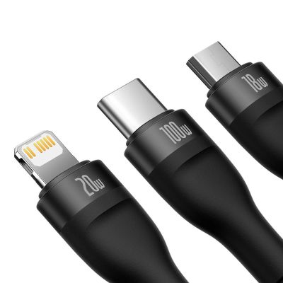 3. Baseus Flash Series II USB Type C / USB Type A cable - USB Type C / Lightning / micro USB 100 W 1.2 m black (CASS030101)