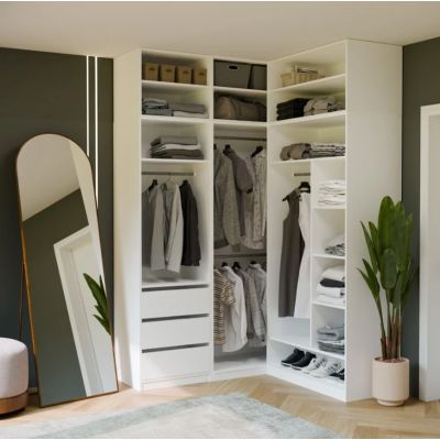 6. OPENO 1W6P WHITE Wardrobe Cabinet, Modular Wardrobe with Hanging Rail and Shelves for the Bedroom