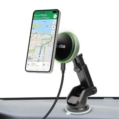 3. SBS TESUPMAGEXTWIR15W Telescopic Smartphone Holder with Wireless Charger, MagSafe Compatible, for Windshield and Dashboard - Black