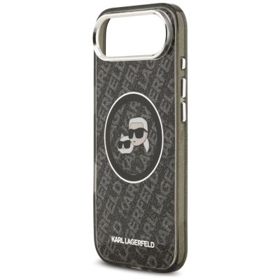 6. Karl Lagerfeld IML Glitter Karl & Choupette Heads Logo MagSafe iPhone Air Case - Black