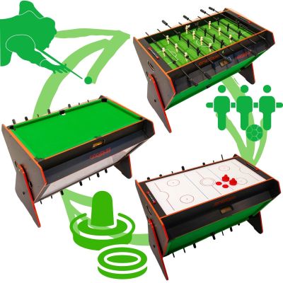 3-in-1 ROTARY GAME TABLE BILLIARDS TABLE FOOTBALL AIR HOOK-UP 121x84.5x85.3CM BLACK