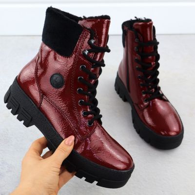 2. Women's red patent leather platform ankle boots Rieker Y0220-33