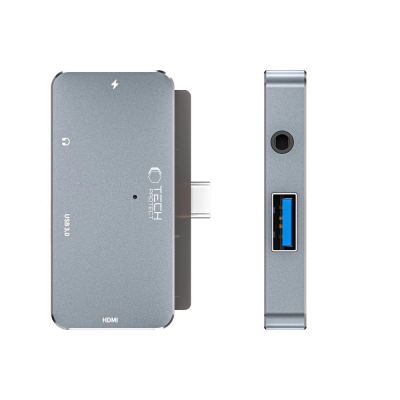 2. HUB Tech-Protect V6 4in1 USB-C - USB-A 3.0 / USB-C PD100W / HDMI / mini jack 3.5mm - gray