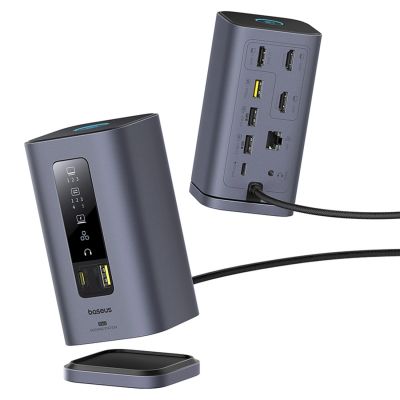 5. Baseus Spacemate hub USB-C 11in1 docking station 3xHDMI 4K 60Hz + 2xUSB-A (10Gb/s) + 1xUSB-C (10Gb/s) + RJ45 + 2xUSB-A (480Mb/s) + 1xUSB-C (PD) + 1xMinijack 3.5mm - gray