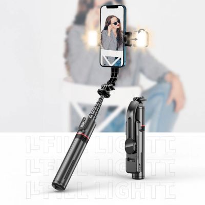 8. Tech-Protect L05S Bluetooth Selfie Stick with Tripod up to 105cm with LED Light - Black