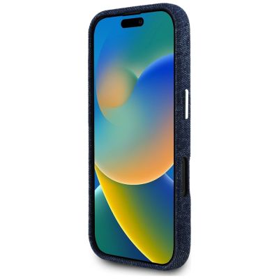 5. Guess Denim Triangle Logo MagSafe iPhone 16 Case - Blue