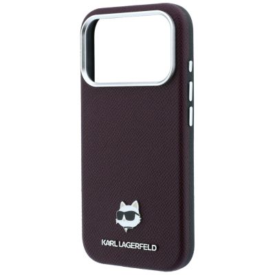 6. Karl Lagerfeld Grained Choupette Head Metal MagSafe case for iPhone 17 Pro / 18 Pro - burgundy