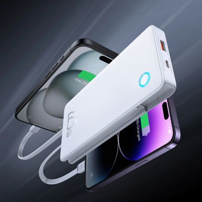 8. Baseus Airpow Lite 10000mAh 22.5W Power Bank with Built-in USB-C and Lightning Cables - White