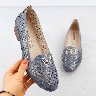 Women's openwork low-heeled shoes, blue M.Daszyński SA222-3