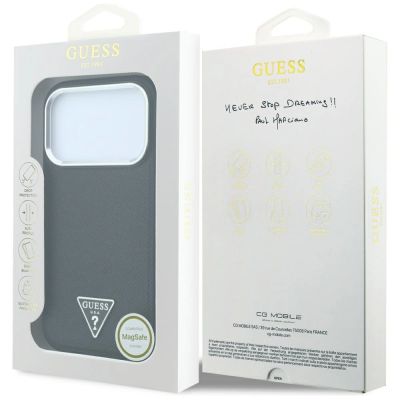 8. Guess Grained Triangle Logo MagSafe Case for iPhone 17 Pro Max / 18 Pro Max - Black