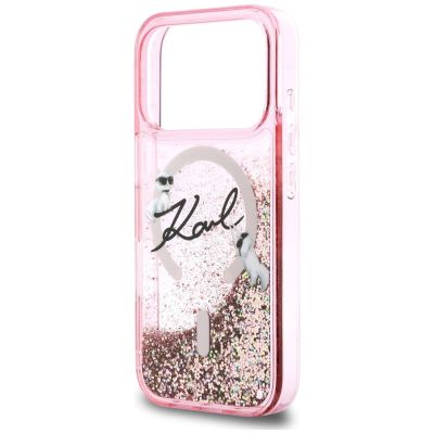 6. Karl Lagerfeld Liquid Glitter Karl Script Logo MagSafe Case for iPhone 17 Pro - Pink
