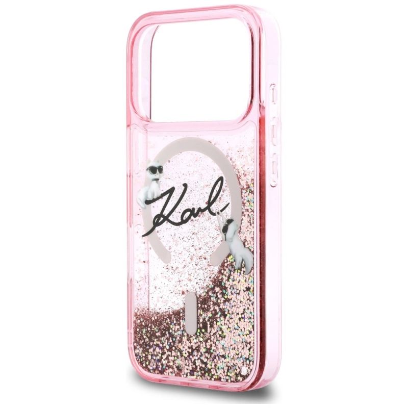 6. Karl Lagerfeld Liquid Glitter Karl Script Logo MagSafe Case for iPhone 17 Pro - Pink