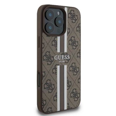 4. Guess 4G Printed Stripes MagSafe iPhone 16 Pro Case - Brown