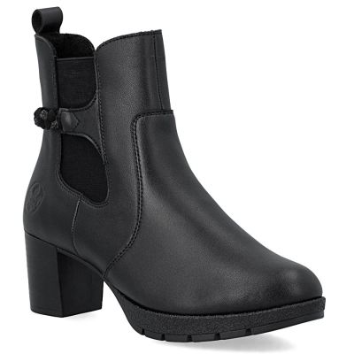 7. Women's leather ankle boots with heels, insulated, black, Rieker 77651-00