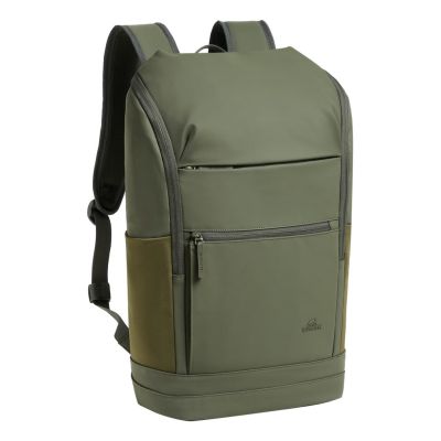 2. Rivacase Eden Backpack Travel Backpack Olive Waxed Leather (Pull Up), Polyester, Recycled Polyethylene Terephthalate (rPET)