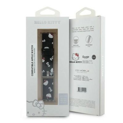 4. Hello Kitty Heads & Bows Pattern Strap for Apple Watch 38/40/41mm - Black