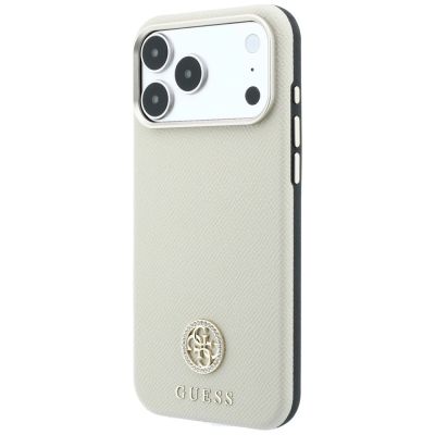 2. Guess Grained Round Strass Logo MagSafe Case for iPhone 18 Pro Max / 17 Pro Max - Beige