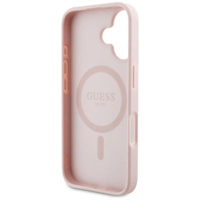 7. Guess Grained Hot Stamp Peony Triangle Logo MagSafe iPhone 16 Case - Pink