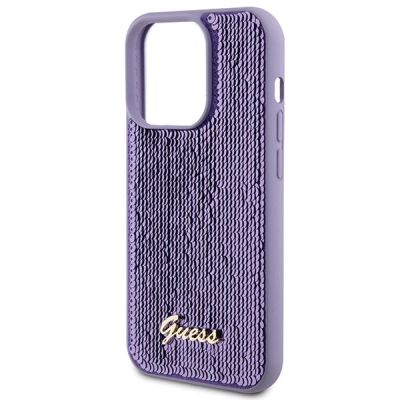 6. Guess Sequin Script Metal case for iPhone 15 Pro Max - purple
