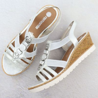 3. Women's wedge sandals with elastic bands silver Remonte R6264-92