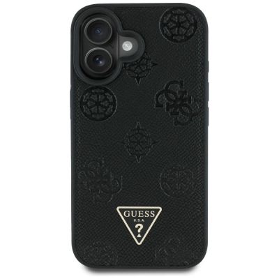 3. Guess Grained Hot Stamp Peony Triangle Logo MagSafe Case for iPhone 16 - Black