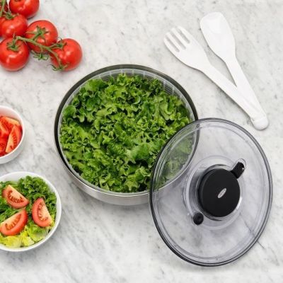 9. OXO 1071497 Salad Dryer Stainless Steel Button