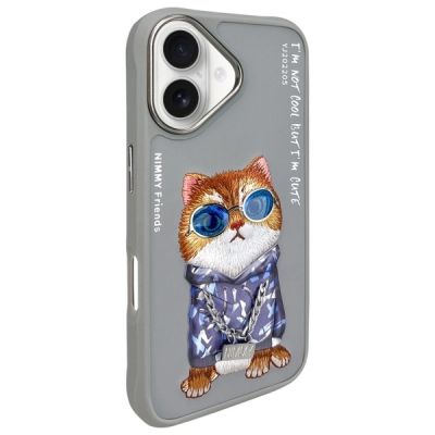 2. Nimmy Glasses Cool Cat iPhone 16 Case - Gray