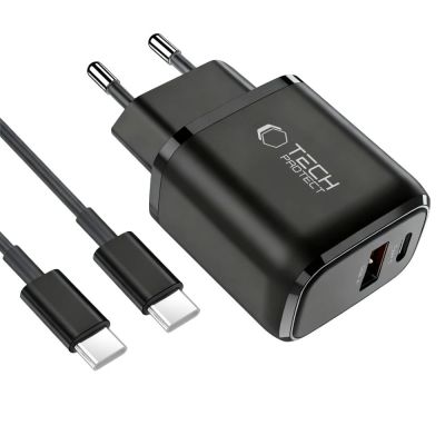 2. Tech-Protect NCA45W-GAN 2-Port 45W Wall Charger with USB-C Cable - Black