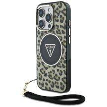 Guess HC IML Leopard Triangle Cord Strap MagSafe Case for iPhone 16 Pro - Brown