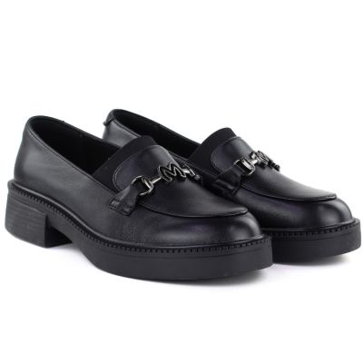 4. Women's leather lords moccasins with thick soles, black Vinceza 39985