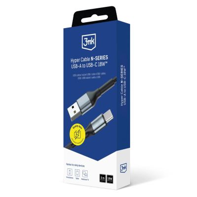 12. 3mk Hyper Cable N-SERIES USB-A / USB-C 2m 9V/2A 18W / black